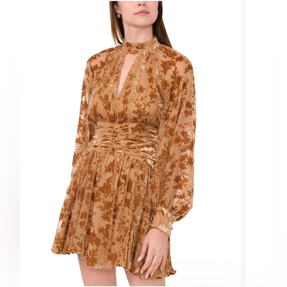 PARKER The Gianna Flocked Velvet Leaf Print Long Sleeve Minidress Size 8 NWT